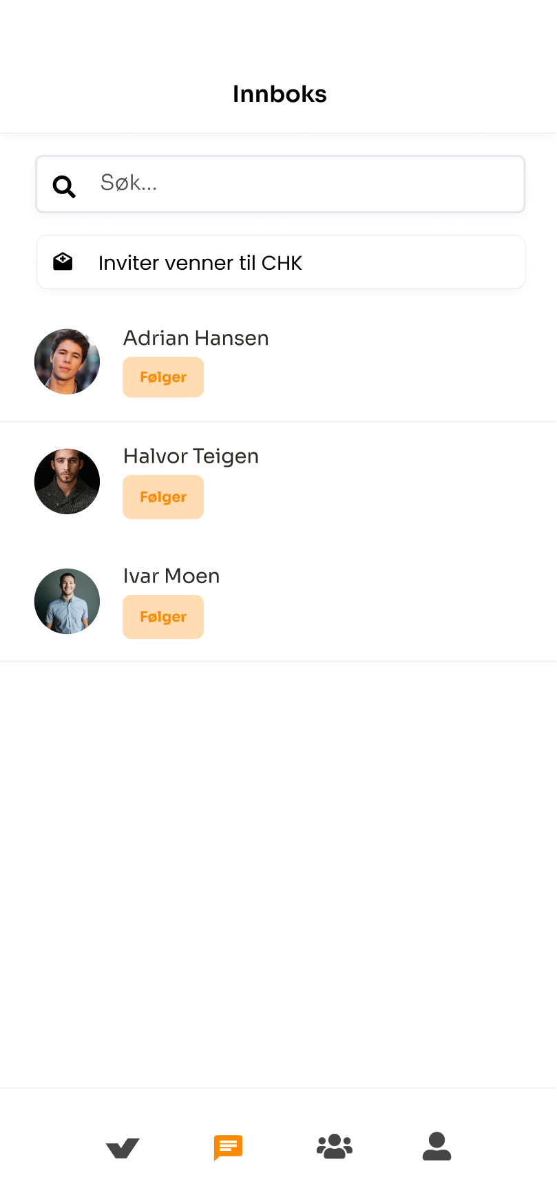 CHK business app — inbox of incoming customer messages