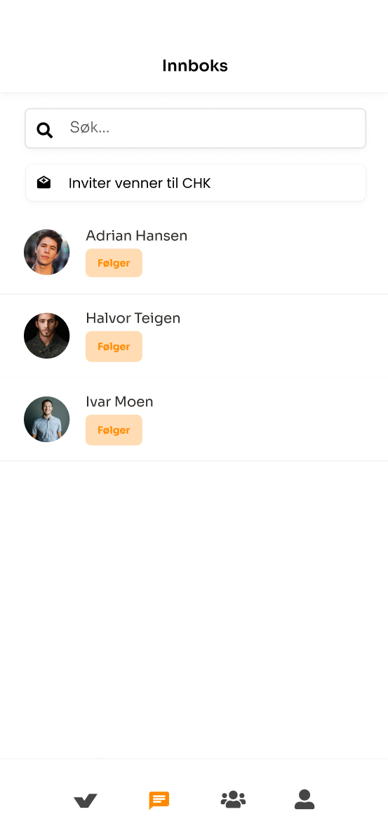 CHK consumer app — inbox of friends' recommendations